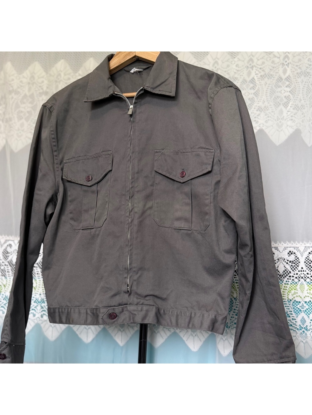 Vintage French Chore Style Zip Utility Sanforized Cotton Jacket Size 36
